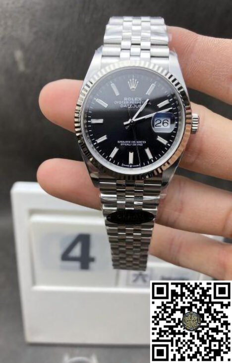 DateJust 36mm 126234 904L Oystersteel Black Dial with Stick Markers on Jubilee Bracelet VR3235 Movement