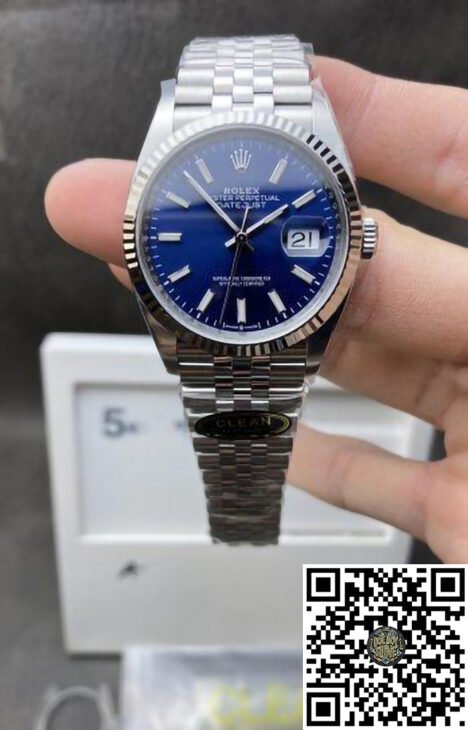 Rolex DateJust 36mm 126234 904L Steel Blue Dial with Stick Markers on Jubilee Bracelet VR3235 Movement