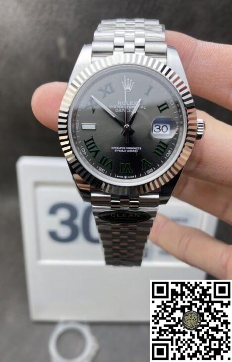 Datejust Wimbledon 41mm Gray Dial with Green Roman Markers 904L Stainless Steel Case & Jubilee Bracelet VR3235
