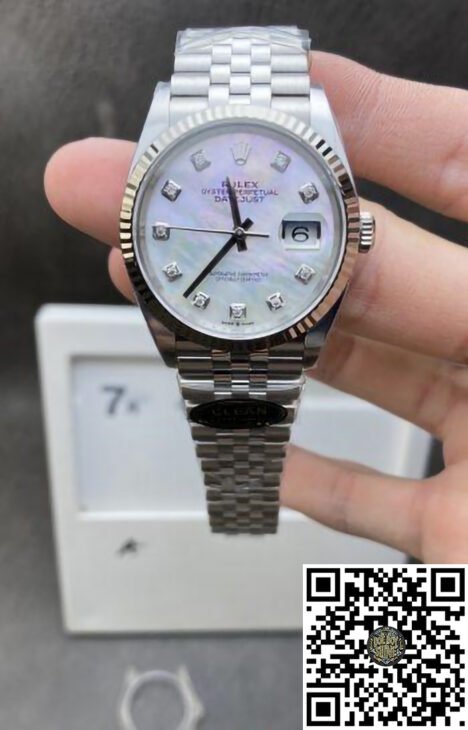 DateJust 36 126234 White Mother of Pearl Set Diamonds Dial 904L Steel on Jubilee Bracelet VR3235