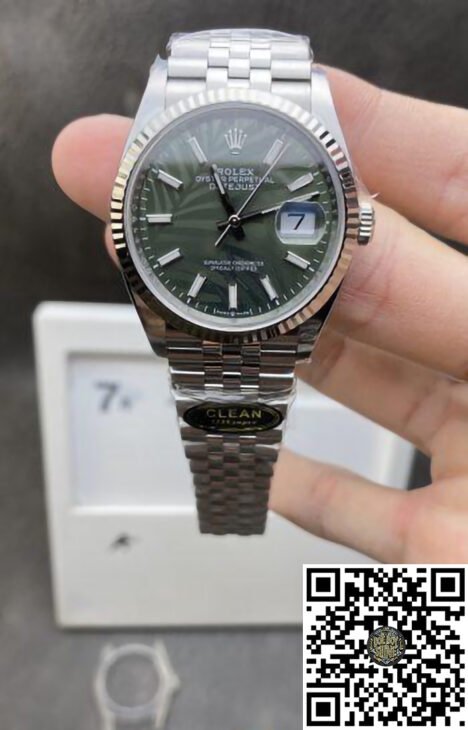 DateJust 36 126234 Olive Green Palm motif Dial Green Leaf Dial 904L Steel on Jubilee Bracelet VR3235