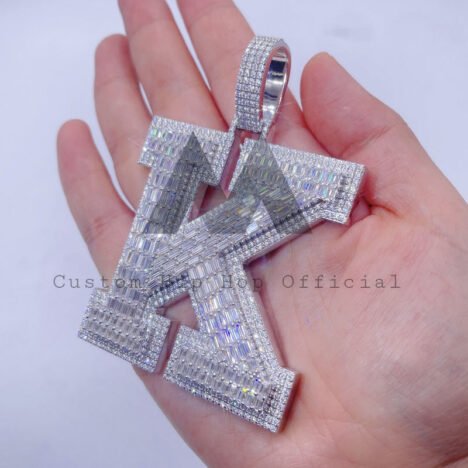 Iced Out Letter K Pendant in 925 Sterling Silver with VVS Moissanite, Hip Hop Jewelry - Image 2