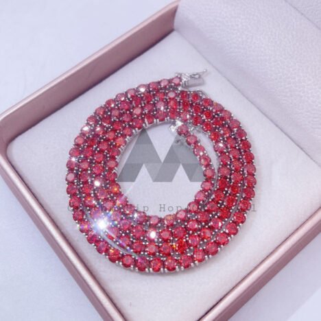3mm-4mm Hip Hop Red Moissanite Tennis Chain | Sterling Silver & White Gold Plated - Image 2