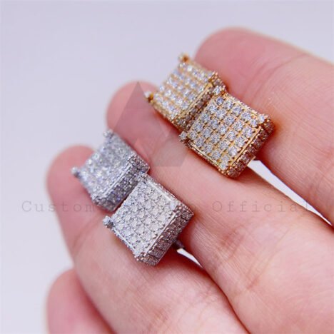 11mm square 10k gold moissanite stud earrings screw back men iced out hip hop style - Image 3