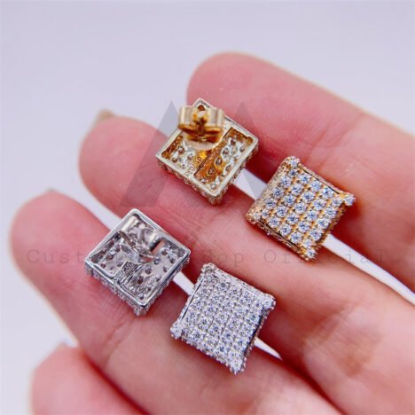 11mm square 10k gold moissanite stud earrings screw back men iced out hip hop style - Image 4