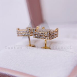 11mm square 10k gold moissanite stud earrings screw back men iced out hip hop style - Image 6
