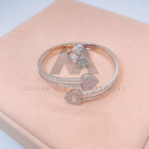 925 Silver White Gold Plated Baguette Moissanite Heart Bangle - Hip Hop Jewelry - Image 2