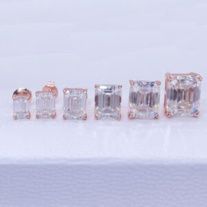 Emerald-Cut Moissanite Diamond Stud Earrings in Rose Gold, Screw Back, Hip Hop Style - Image 3
