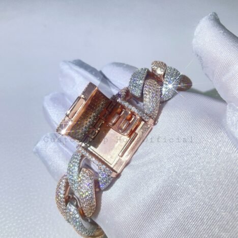 23MM Moissanite-Encrusted Rose Gold Cuban Bracelet - Luxe Men's Jewelry - Image 3