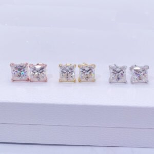 Hip Hop 14K Yellow Gold Solid 925 Silver VVS Moissanite Stud Earrings With Screw Back - Image 2