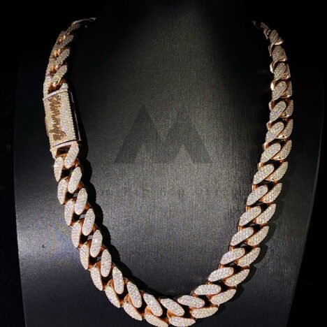 18MM Moissanite Cuban Chain Silver with Rose Gold Plating - Image 2