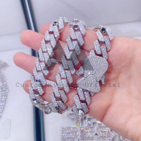925 Sterling Silver 15mm VVS Moissanite Cuban Chain with Custom Lock - Hip Hop Jewelry - Image 2
