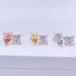 Hip Hop 14K Yellow Gold Solid 925 Silver VVS Moissanite Stud Earrings With Screw Back - Image 3