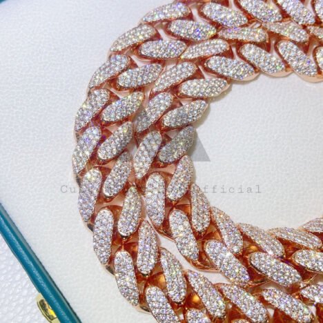 18MM Moissanite Cuban Chain Silver with Rose Gold Plating - Image 4