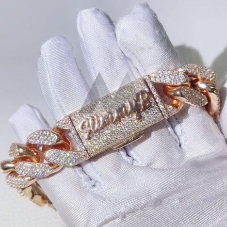 18MM Moissanite Cuban Chain Silver with Rose Gold Plating - Image 5
