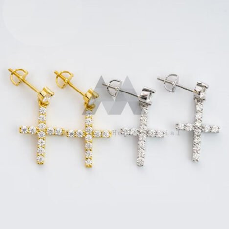 Men's 925 Silver Moissanite Cross Stud Earrings | Hip Hop Style