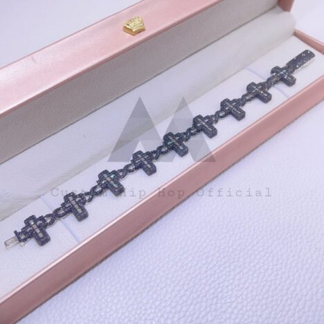 Hip Hop 925 Silver Infinity Cuban Bracelet, Black Gold Plated - Image 2