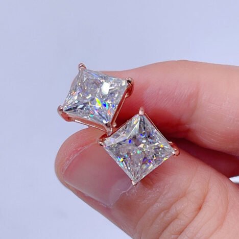 Rose Gold Moissanite Stud Earrings Screw Back Hip Hop Style Various Sizes - Image 2