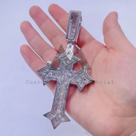 XXL Baguette Cut Mix Round Brilliant Cut Moissanite Cross Charm Iced Out - Image 2