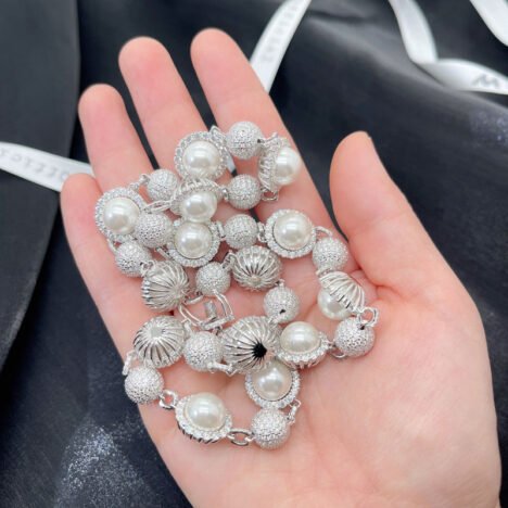 925 Sterling Silver Moissanite Ball Chain Necklace with Freshwater Pearls - Hip Hop Jewelry - Image 3