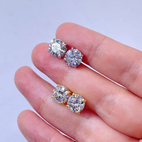 14k Gold Plated Moissanite Earrings Screw Back Hip Hop Iced Out - Image 2