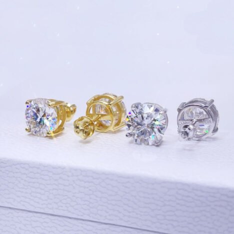 14k Gold Plated Moissanite Earrings Screw Back Hip Hop Iced Out - Image 3