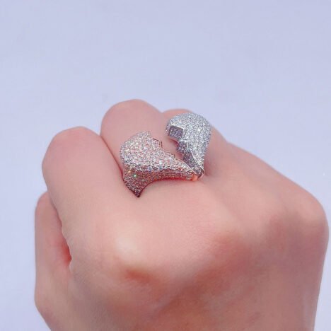 Rose Gold Moissanite Broken Heart Ring - Hip Hop Style Jewelry - Image 2