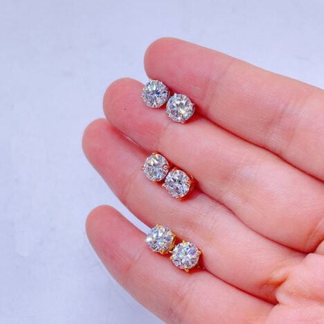 Rose Gold VVS Moissanite Stud Earrings, Screw Back, Hip Hop Style - Image 2
