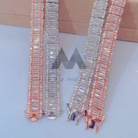 10mm Baguette Moissanite Tennis Chain Rose Gold Plated Over Silver 925 - Image 2