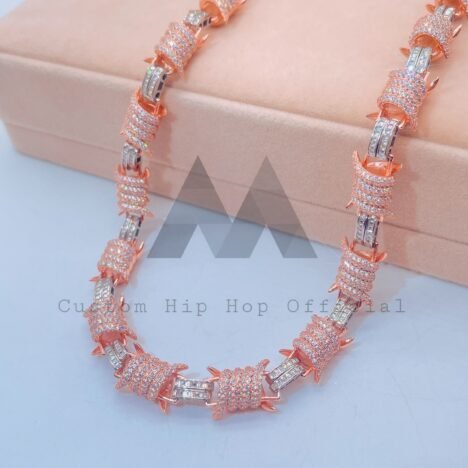 Rose Gold 10mm 2-Tone Barber Wire Chain Set with VVS Moissanite - Hip Hop Jewelry - Image 2