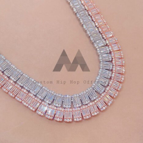 10mm Baguette Moissanite Tennis Chain Rose Gold Plated Over Silver 925 - Image 3