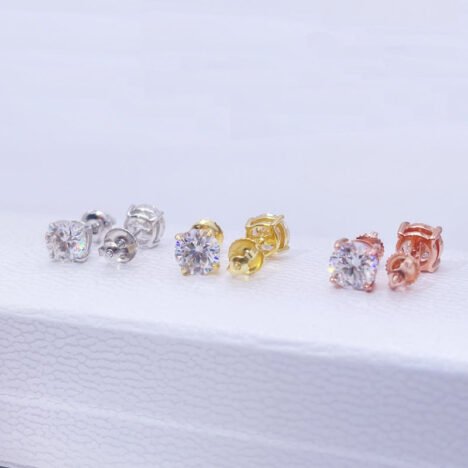 Rose Gold VVS Moissanite Stud Earrings, Screw Back, Hip Hop Style - Image 3