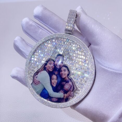 3" VVS Baguette Cut Moissanite Spinning Photo Pendant - Custom Double-Sided" - Image 2