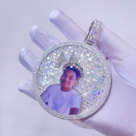 3" VVS Baguette Cut Moissanite Spinning Photo Pendant - Custom Double-Sided" - Image 3