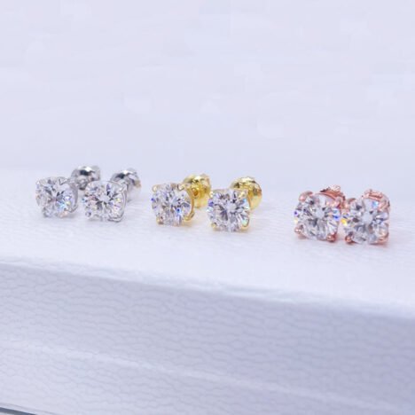 Rose Gold VVS Moissanite Stud Earrings, Screw Back, Hip Hop Style