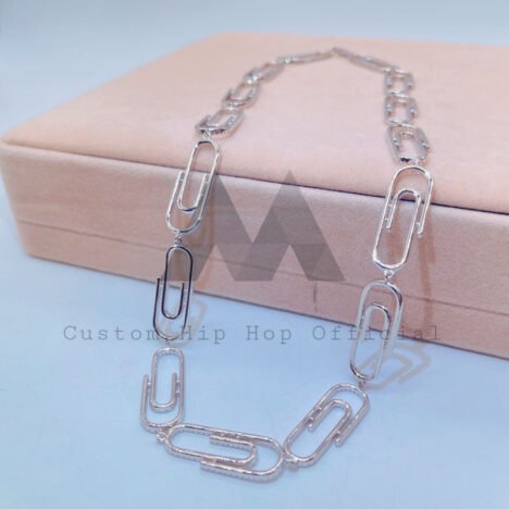 10mm Pink Moissanite Link Chain Set in White Gold Sterling Silver - Hip Hop Jewelry - Image 2