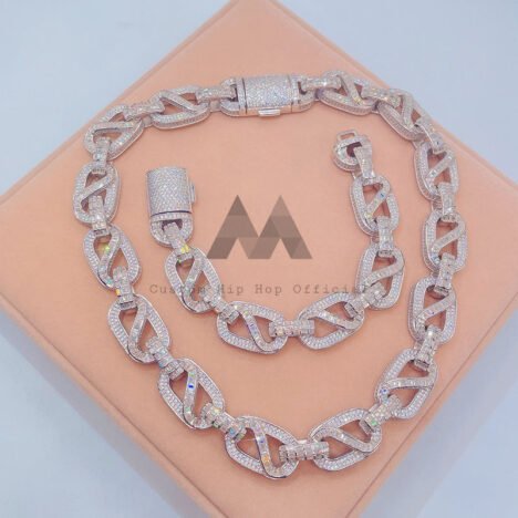 925 Silver 18MM Iced Out VVS Moissanite Box Link Chain - Hip Hop Jewelry - Image 2