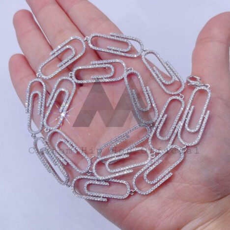 10mm Pink Moissanite Link Chain Set in White Gold Sterling Silver - Hip Hop Jewelry - Image 3