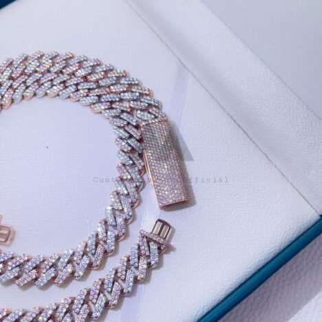 13MM Cuban Link Chain with VVS Moissanite Iced Out Rose Gold 2 Tone - Image 2