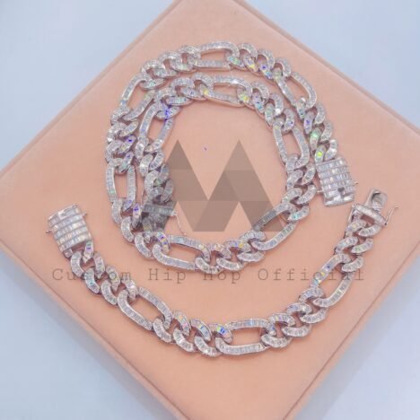15MM Iced Out Figaro Chain | Hip Hop Moissanite Diamond Jewelry