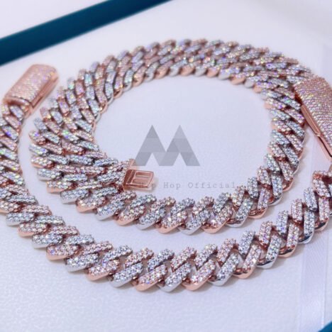 13MM Cuban Link Chain with VVS Moissanite Iced Out Rose Gold 2 Tone - Image 3