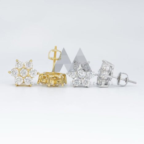 925 Silver Moissanite Flower Stud Earrings, Hip Hop Style with Screw Back