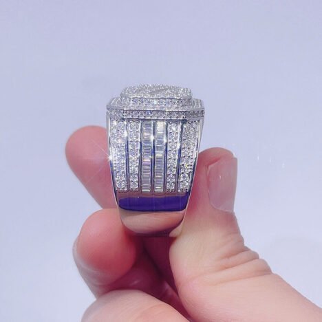 Men's 925 Silver Iced Out Moissanite Diamond Cluster Ring, White Gold Plated - Image 3