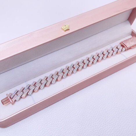 13MM Moissanite Cuban Bracelet VVS Moissanite Rose Gold 2 Tone with Long Lock - Image 2