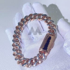 13MM Moissanite Cuban Bracelet VVS Moissanite Rose Gold 2 Tone with Long Lock - Image 3
