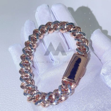 13MM Moissanite Cuban Bracelet VVS Moissanite Rose Gold 2 Tone with Long Lock - Image 3