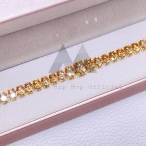 VVS Champagne Moissanite Tennis Bracelet 37 CT Oval Cut Gold Plated Sterling Silver - Image 2
