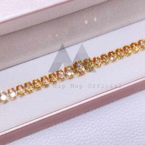 VVS Champagne Moissanite Tennis Bracelet 37 CT Oval Cut Gold Plated Sterling Silver - Image 2