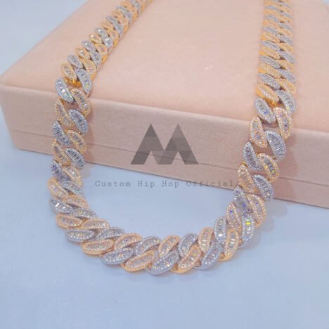 18MM 2-Tone Yellow Gold Baguette Moissanite Iced Cuban Link Chain - Image 2