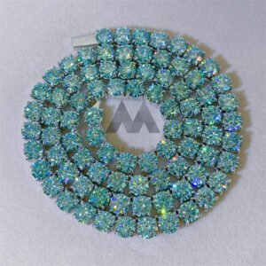 6.5MM Tiffany Blue Green Moissanite Tennis Chain, White Gold Plated 925 Silver Hip Hop Jewelry - Image 3